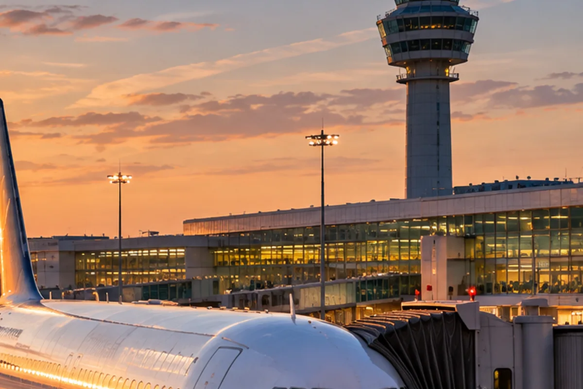 Airport control tower during sunset operations