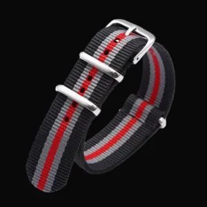 24mm Black, Grey and Red NATO Militair Horloge Strap – Authe