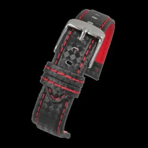 20mm Premium Black Carbon Fibre Horloge Strap with Red Stitc